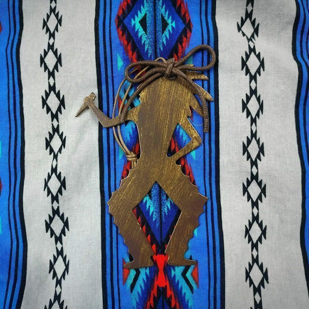 1990s RUSTIC Metal Christmas Ornament NATIVE AMERICAN Southwest Vintage Tex-Mex